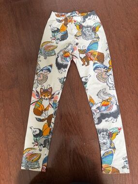 Raccoon & Fox Print Kids Leggings - Multicolor
